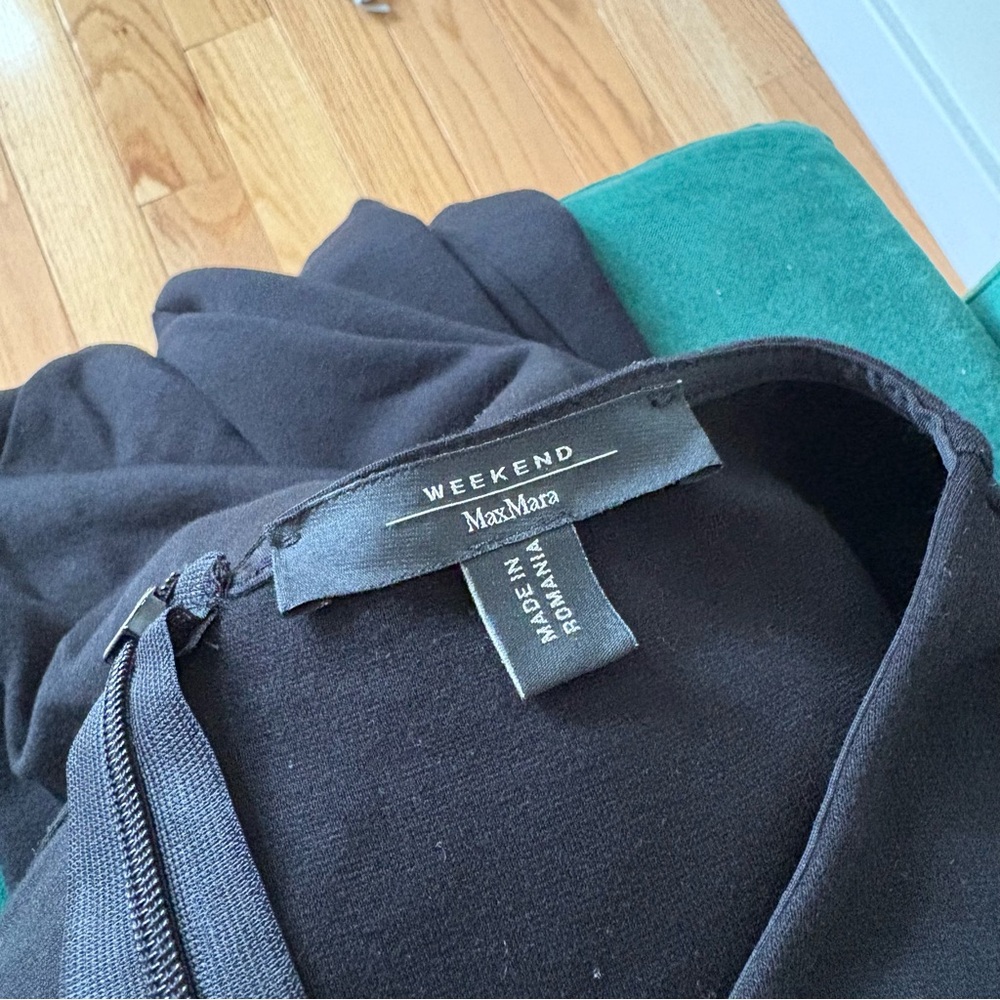 Weekend Max Mara Black Jersey Ruched 7/8 Sleeve Knee Length Sheath Dress EUC M - Picture 10 of 12